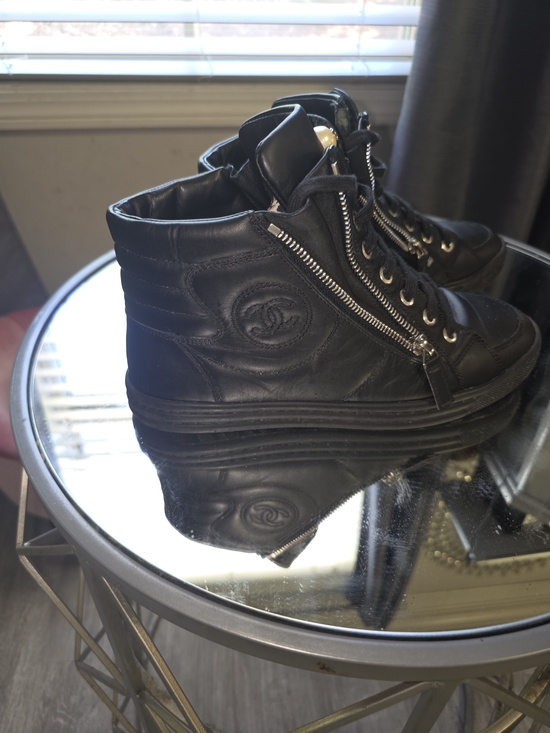 CHANEL Shoes - CHANEL Black Leather Lace-Up Ankle Boots with Side Zipper